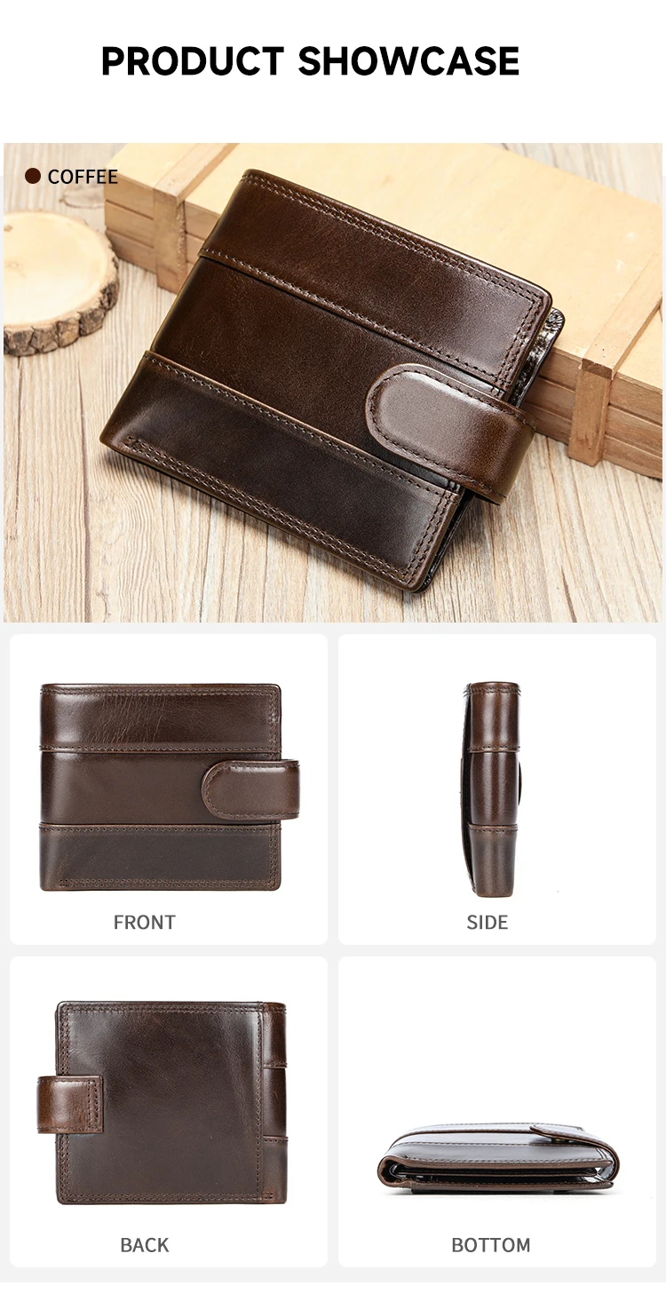 WESTAL Leather Men's Wallet Premium Oil Wax Leather Rfid Men's Cowhide Buckle Wallet Gift Anti-theft Brush