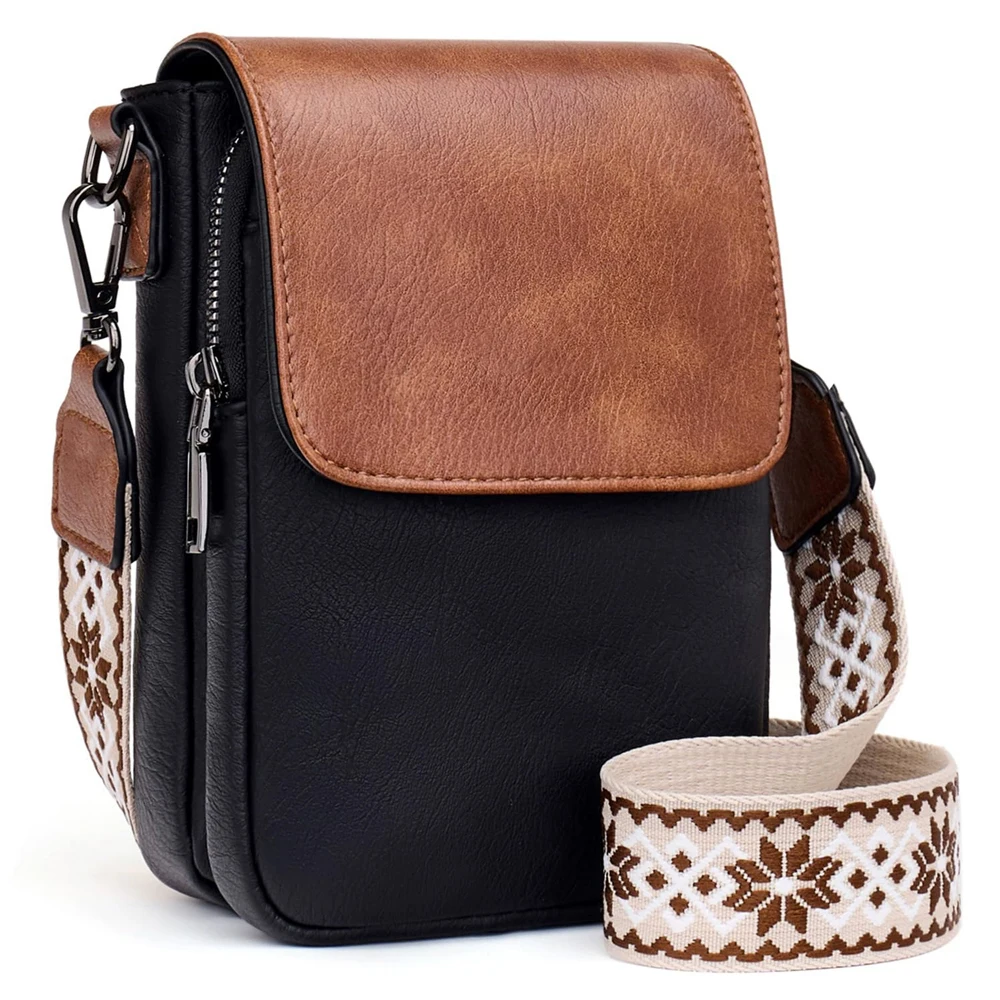 Fashionable New Retro Pu Leather Women's Wide Shoulder Strap Single Shoulder Crossbody Bag with Lid Small Square Bag