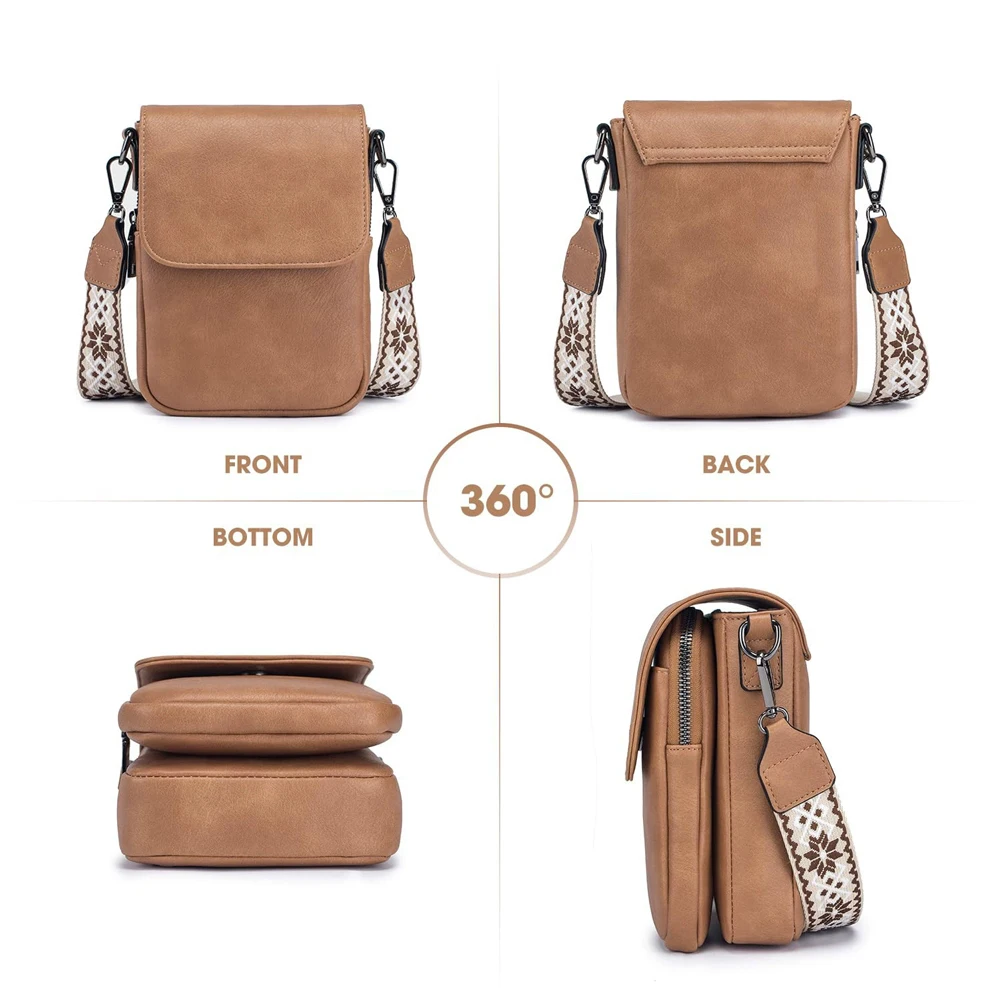 Fashionable New Retro Pu Leather Women's Wide Shoulder Strap Single Shoulder Crossbody Bag with Lid Small Square Bag