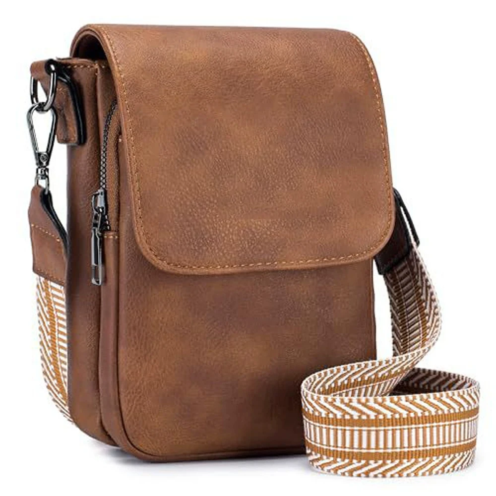Fashionable New Retro Pu Leather Women's Wide Shoulder Strap Single Shoulder Crossbody Bag with Lid Small Square Bag