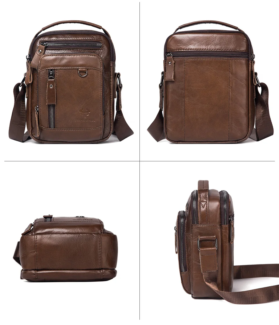 HUMERPAUL 100% Genuine Leather Men's Shoulder Messenger Bag Small Business Crossbody Handbag for Work Male Travel Sling Bolso