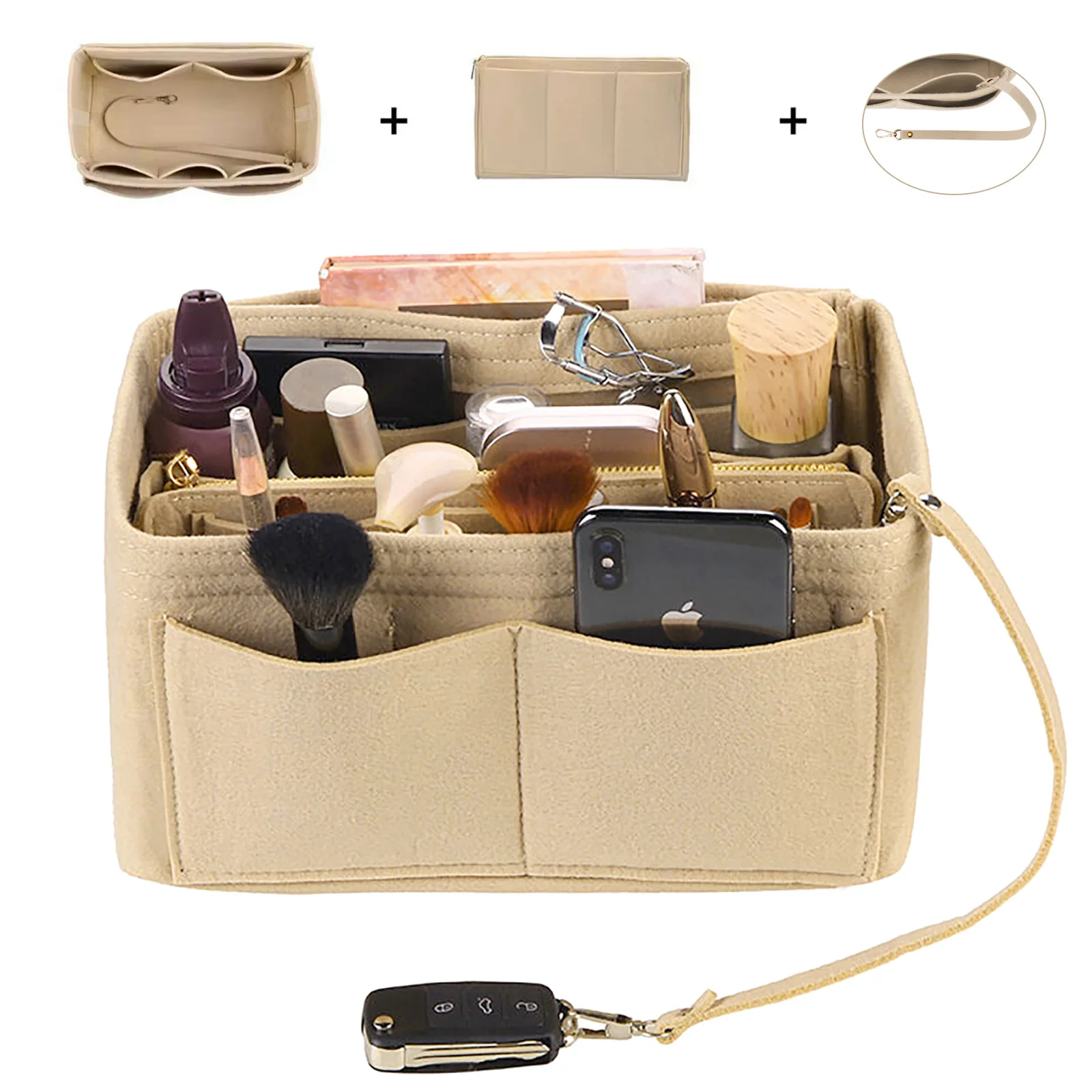 Felt Purse Organizer Insert - Travel Tote Bag Divider with Zipper, Handbag Insert for Longchamp, Neverfull, Speedy & More