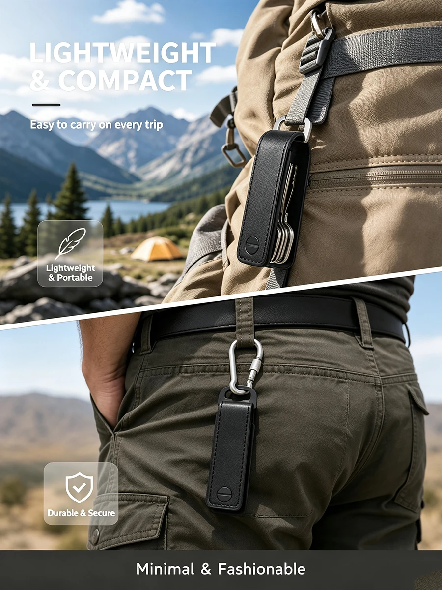Portable Multi-function Leather Key Case Aluminum Key Organizer Clip Durable Pocket Keychain Holder for Standard Keys