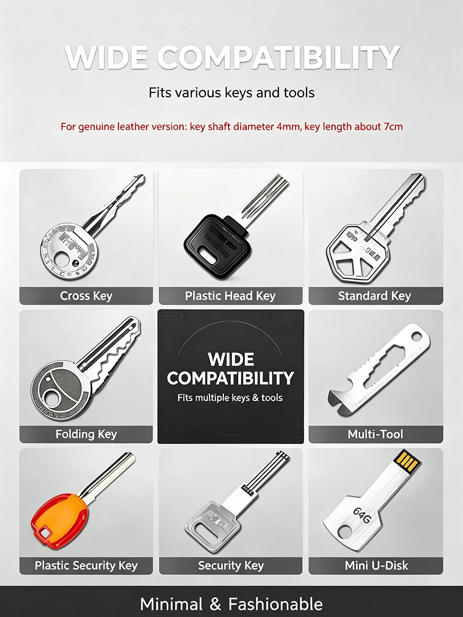 Portable Multi-function Leather Key Case Aluminum Key Organizer Clip Durable Pocket Keychain Holder for Standard Keys