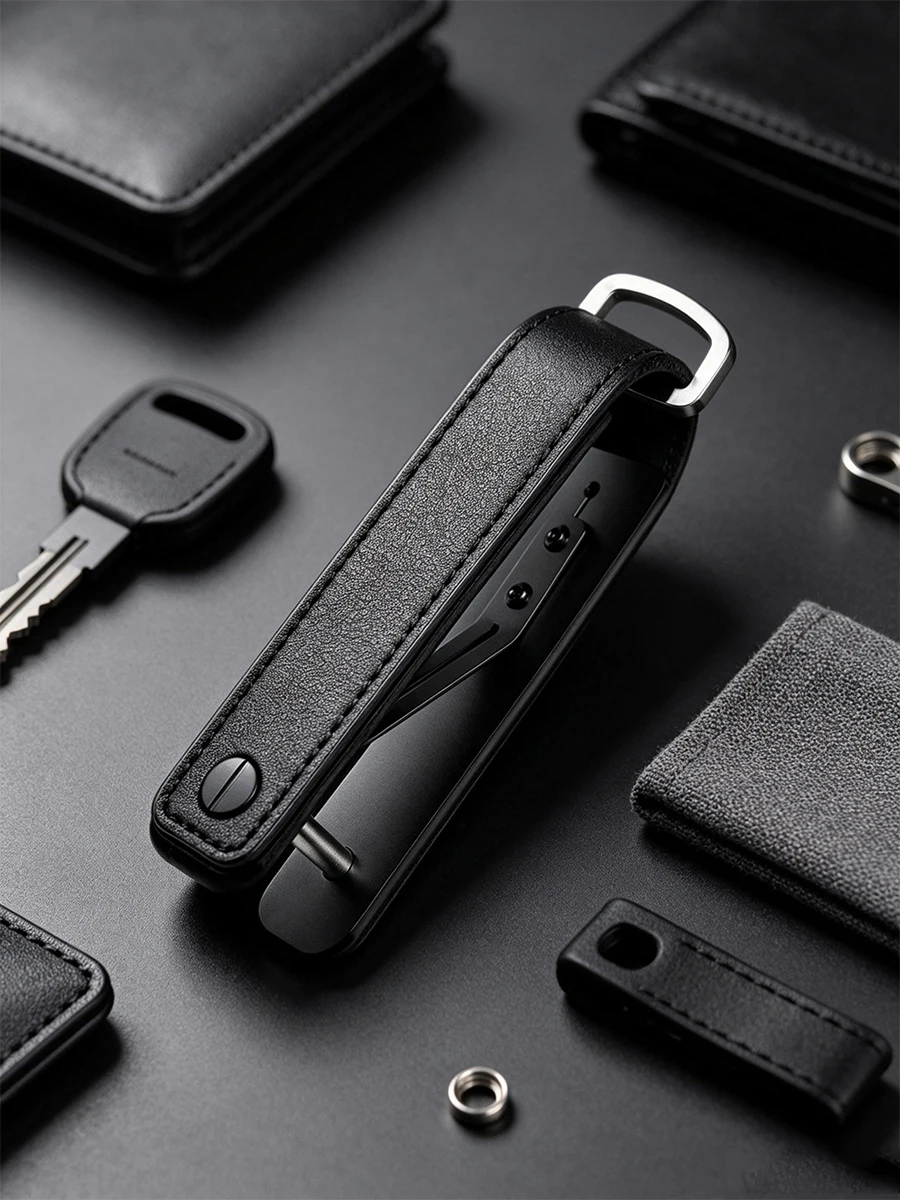 Portable Multi-function Leather Key Case Aluminum Key Organizer Clip Durable Pocket Keychain Holder for Standard Keys