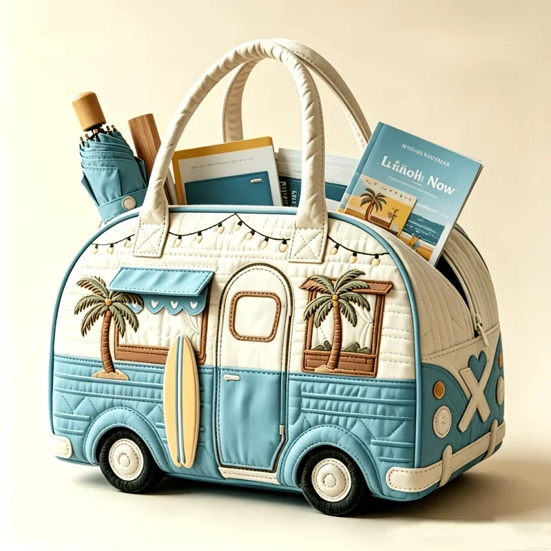 New 9 Styles Bus-Shaped Quilted Duffle Bag Large Capacity 3D Quilting Craft Travel Duffel Bag Tote Bags Short-distance Handbag