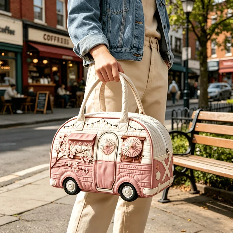 New 9 Styles Bus-Shaped Quilted Duffle Bag Large Capacity 3D Quilting Craft Travel Duffel Bag Tote Bags Short-distance Handbag