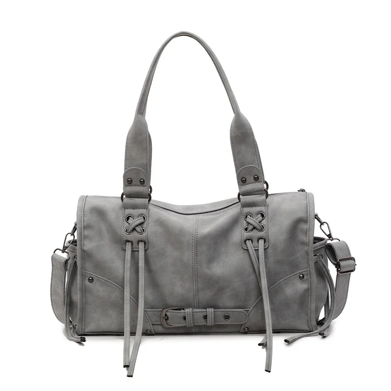 Retro Motorcycle Handbag Women Horizontal Tote Storage Tassel Design Pillow Shoulder Bag Trendy Large Capacity Soft Underarm Bag