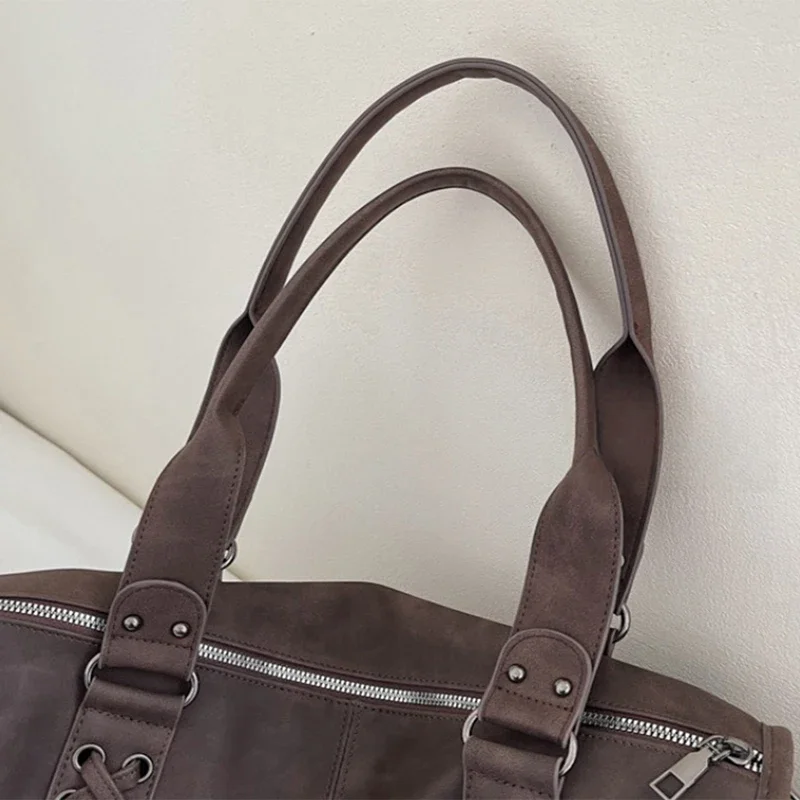 Retro Motorcycle Handbag Women Horizontal Tote Storage Tassel Design Pillow Shoulder Bag Trendy Large Capacity Soft Underarm Bag