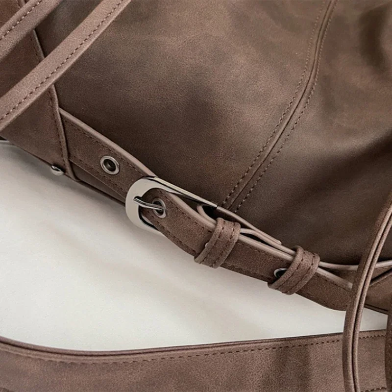 Retro Motorcycle Handbag Women Horizontal Tote Storage Tassel Design Pillow Shoulder Bag Trendy Large Capacity Soft Underarm Bag