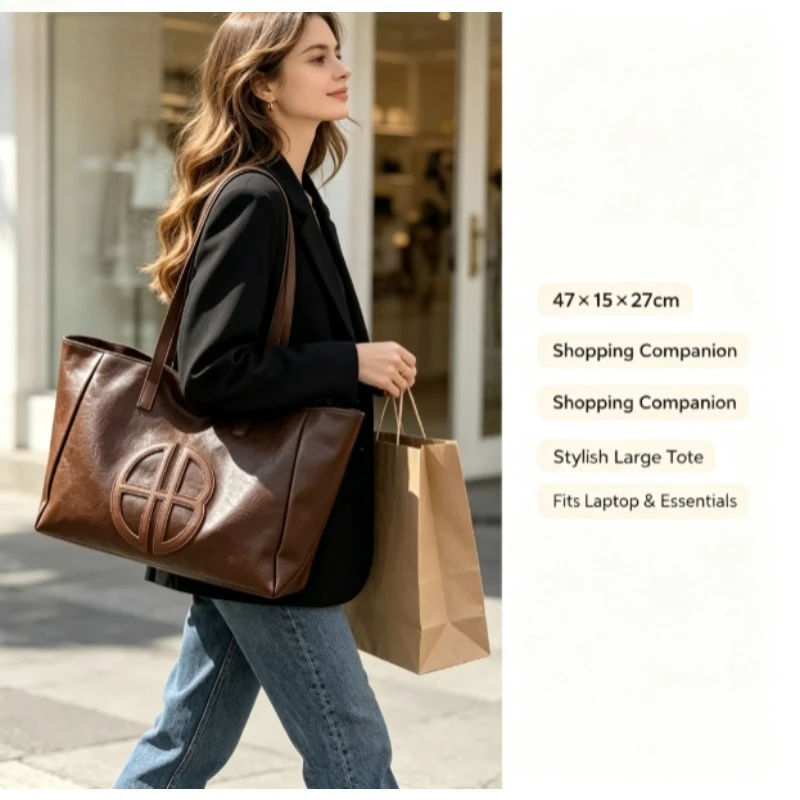 2026 New Retro Large Capacity Women Tote Bag, Simple Casual Fashion Shoulder Handbag for Daily Commute