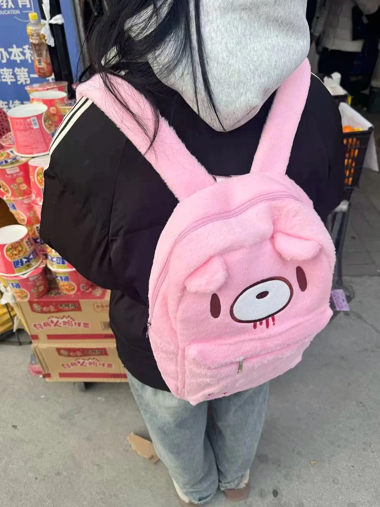 Y2K Pink Plush Bear Backpack Kawaii Creepy Cute Doll Bag Goth Punk Stuffed Animal Rucksack Women Girls Harajuku Streetwear Gift
