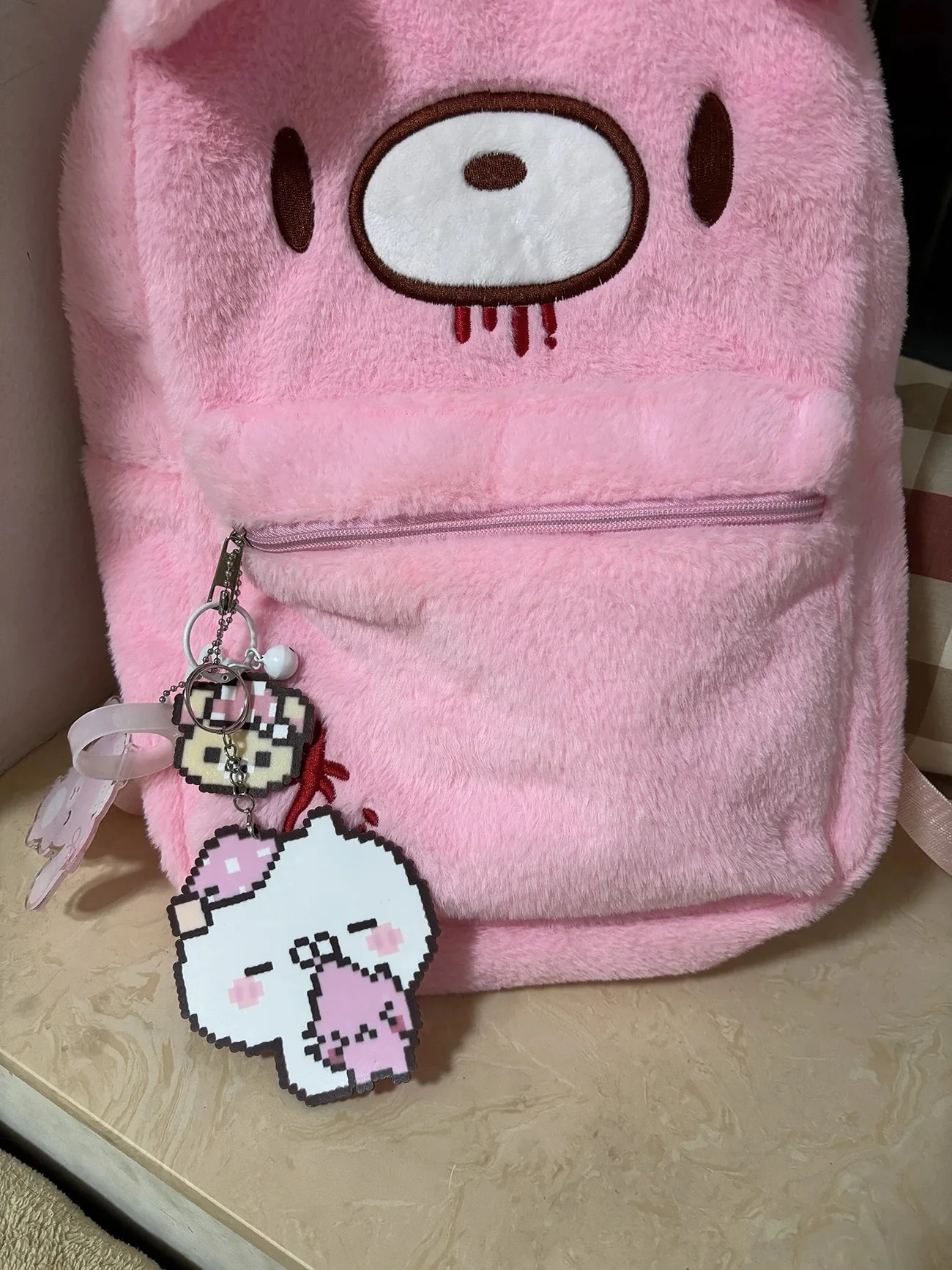 Y2K Pink Plush Bear Backpack Kawaii Creepy Cute Doll Bag Goth Punk Stuffed Animal Rucksack Women Girls Harajuku Streetwear Gift