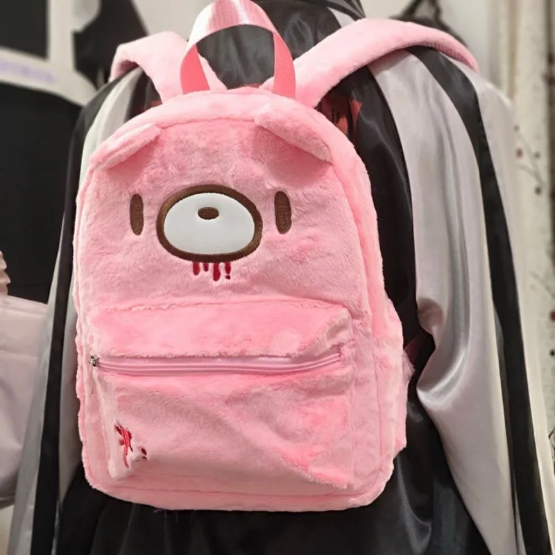 Y2K Pink Plush Bear Backpack Kawaii Creepy Cute Doll Bag Goth Punk Stuffed Animal Rucksack Women Girls Harajuku Streetwear Gift