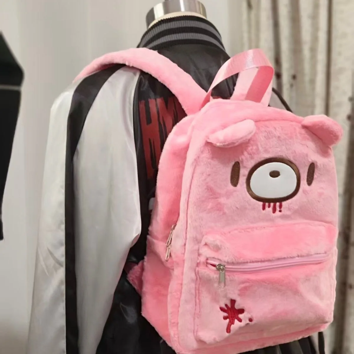Y2K Pink Plush Bear Backpack Kawaii Creepy Cute Doll Bag Goth Punk Stuffed Animal Rucksack Women Girls Harajuku Streetwear Gift