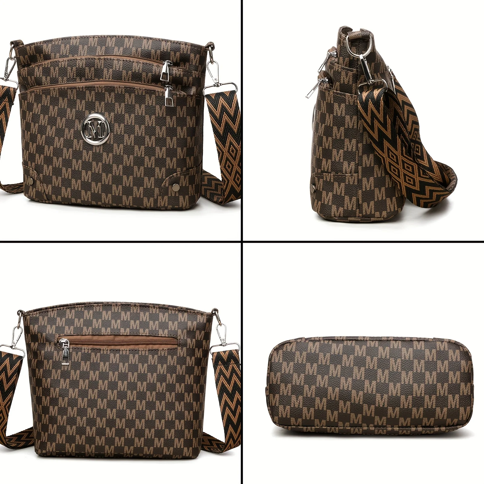 Elegant Women's Crossbody Bag with "M" Badge, Multi-Pocket, Adjustable Shoulder Strap, Women Shoulder Bag, Perfect as a Gift