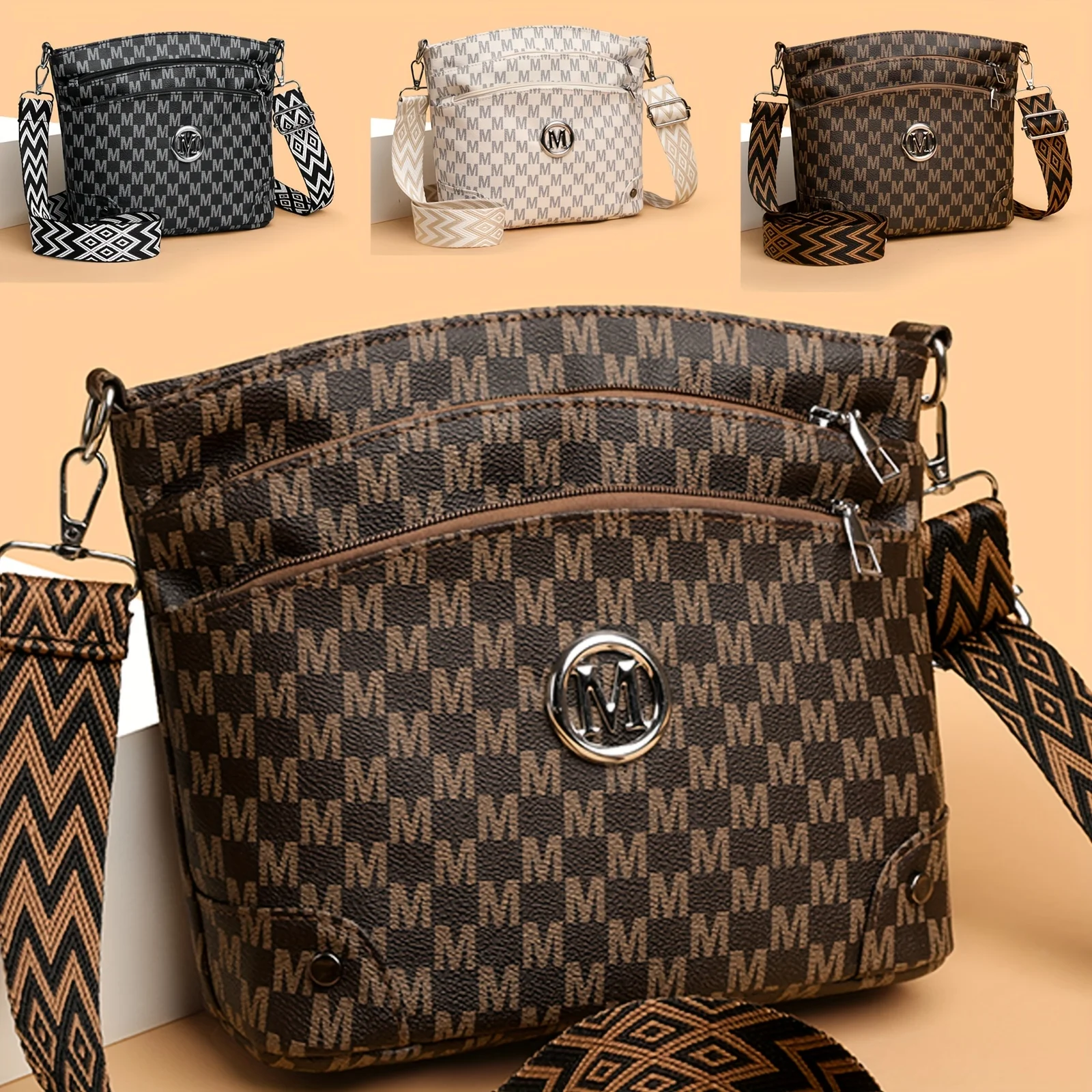 Elegant Women's Crossbody Bag with "M" Badge, Multi-Pocket, Adjustable Shoulder Strap, Women Shoulder Bag, Perfect as a Gift