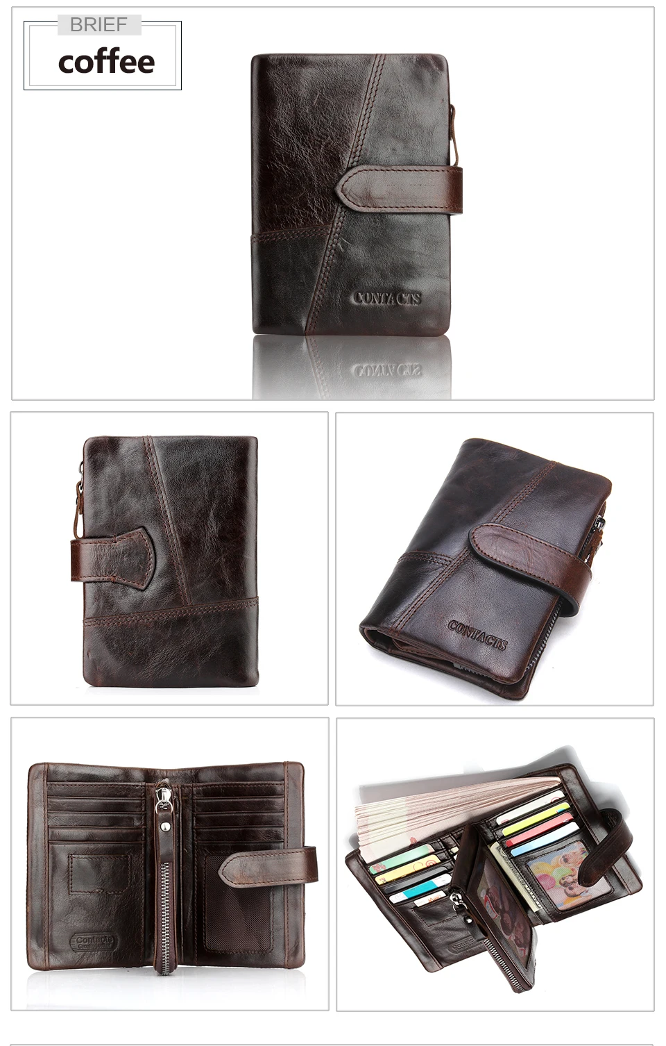 CONTACT'S Genuine Leather Men Short Wallets Hasp Bifold Card Holder Money Clip Coin Purse Retro Male Mini Wallets High Quality