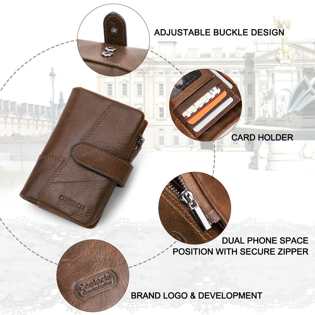 CONTACT'S Genuine Leather Men Short Wallets Hasp Bifold Card Holder Money Clip Coin Purse Retro Male Mini Wallets High Quality