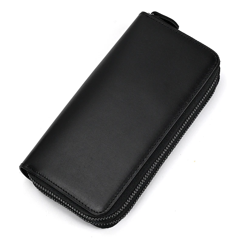 Luufan Vintage Crazy Horse Leather Men Women Long Purse Wallet Credit Card Double Zip Wallets Long Wallet Male Clutch Purse