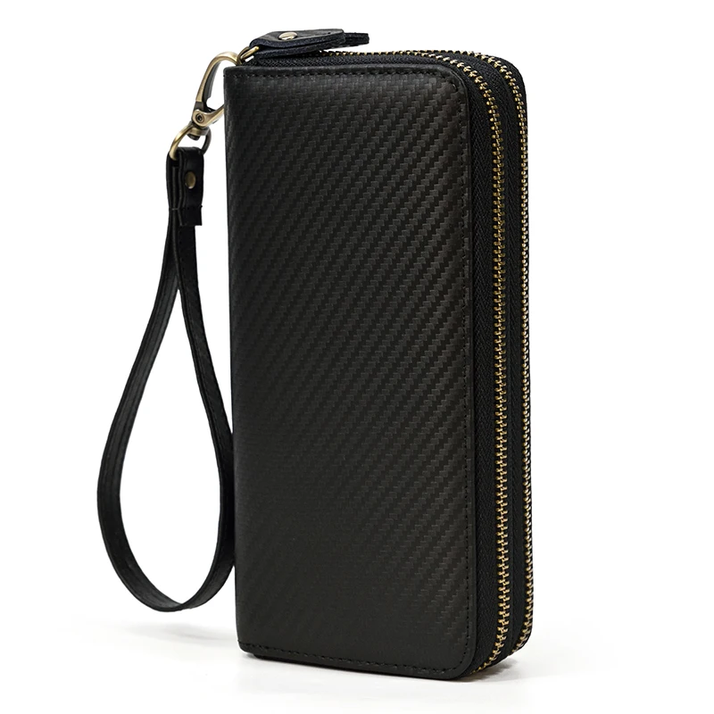 Luufan Vintage Crazy Horse Leather Men Women Long Purse Wallet Credit Card Double Zip Wallets Long Wallet Male Clutch Purse