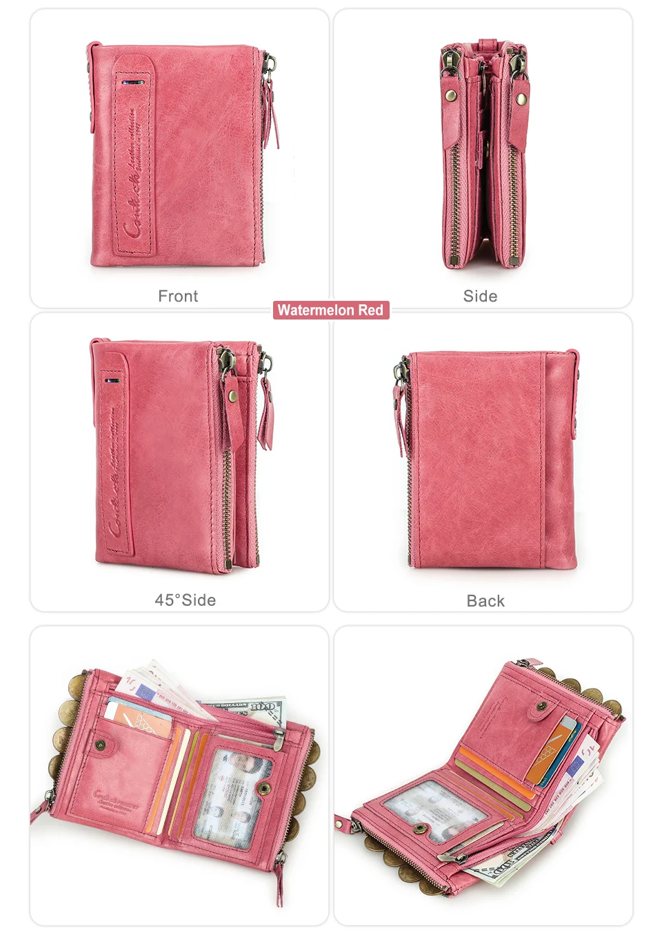 CONTACT'S Fashion Genuine Leather Women Wallet Bifold Card Holder Coin Purse Small Women's Purse Money Clip Men Pocket Wallets