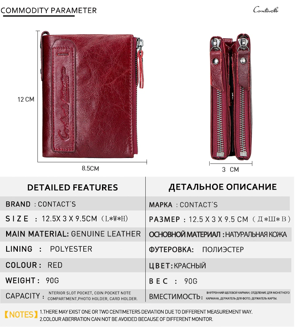 CONTACT'S Fashion Genuine Leather Women Wallet Bifold Card Holder Coin Purse Small Women's Purse Money Clip Men Pocket Wallets
