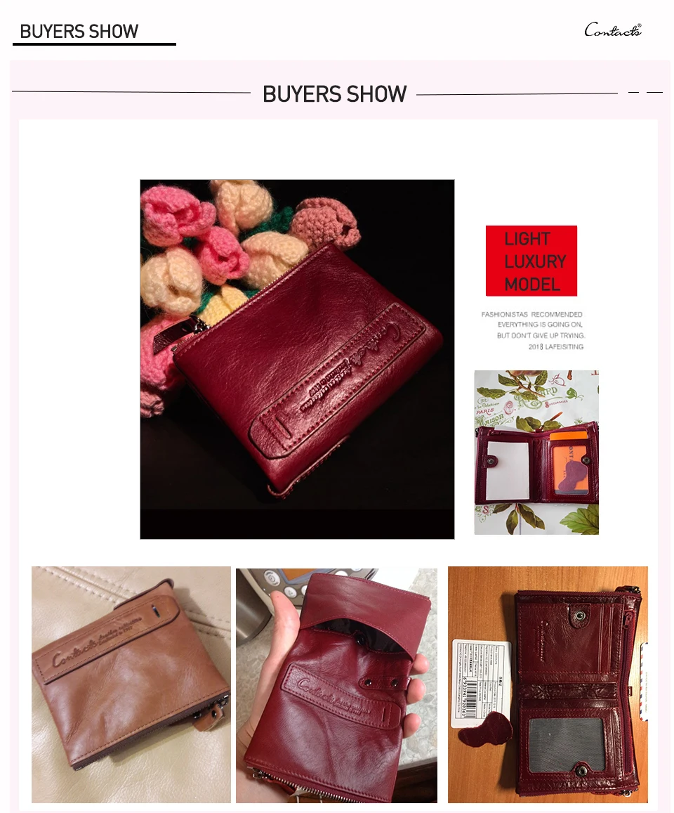 CONTACT'S Fashion Genuine Leather Women Wallet Bifold Card Holder Coin Purse Small Women's Purse Money Clip Men Pocket Wallets