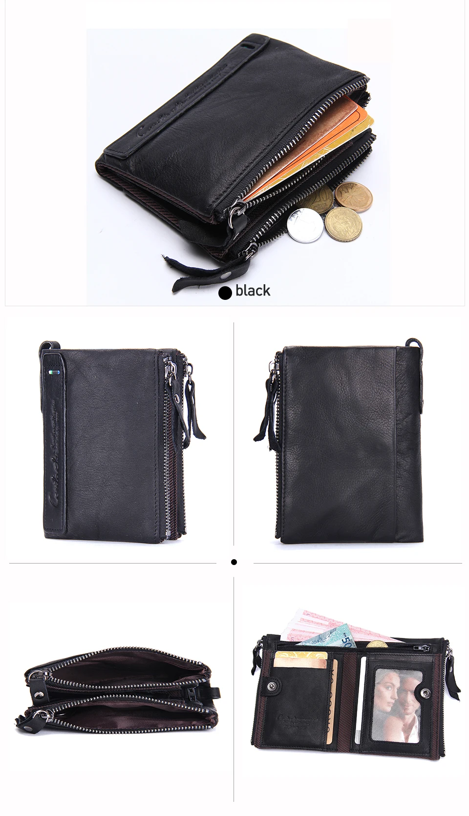 CONTACT'S Fashion Genuine Leather Women Wallet Bifold Card Holder Coin Purse Small Women's Purse Money Clip Men Pocket Wallets
