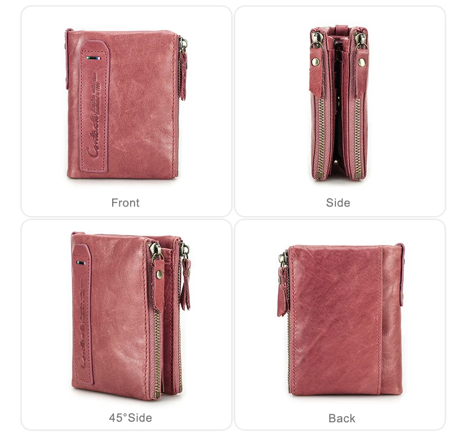 CONTACT'S Fashion Genuine Leather Women Wallet Bifold Card Holder Coin Purse Small Women's Purse Money Clip Men Pocket Wallets