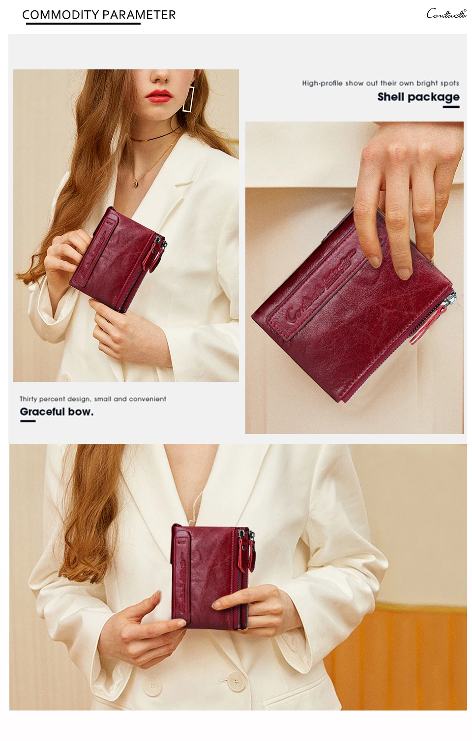 CONTACT'S Fashion Genuine Leather Women Wallet Bifold Card Holder Coin Purse Small Women's Purse Money Clip Men Pocket Wallets
