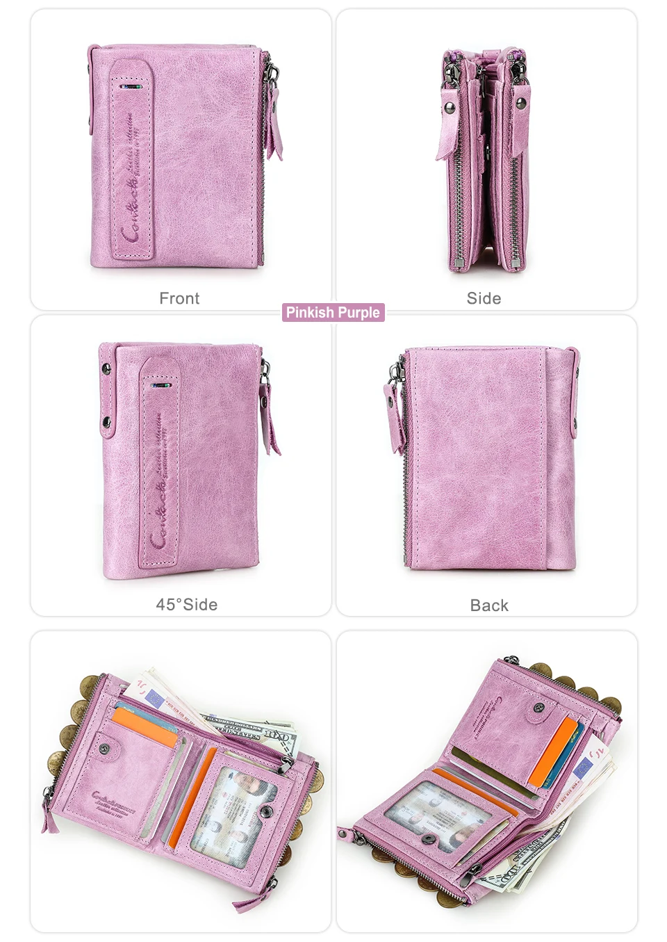 CONTACT'S Fashion Genuine Leather Women Wallet Bifold Card Holder Coin Purse Small Women's Purse Money Clip Men Pocket Wallets