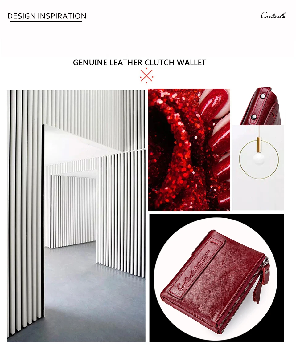 CONTACT'S Fashion Genuine Leather Women Wallet Bifold Card Holder Coin Purse Small Women's Purse Money Clip Men Pocket Wallets