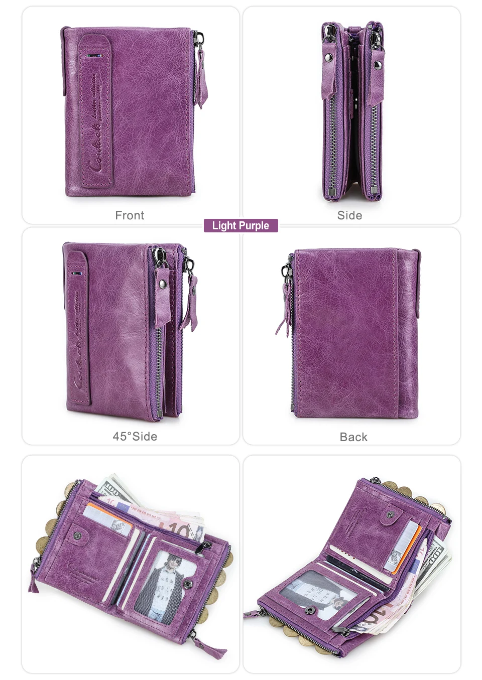 CONTACT'S Fashion Genuine Leather Women Wallet Bifold Card Holder Coin Purse Small Women's Purse Money Clip Men Pocket Wallets