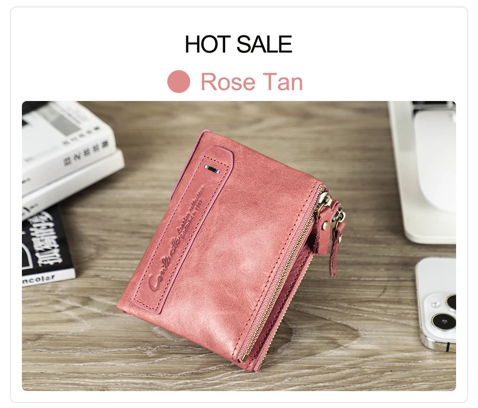 CONTACT'S Fashion Genuine Leather Women Wallet Bifold Card Holder Coin Purse Small Women's Purse Money Clip Men Pocket Wallets