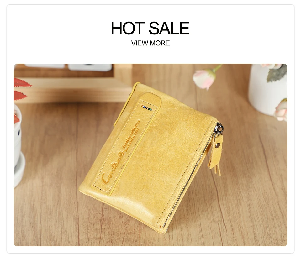 CONTACT'S Fashion Genuine Leather Women Wallet Bifold Card Holder Coin Purse Small Women's Purse Money Clip Men Pocket Wallets