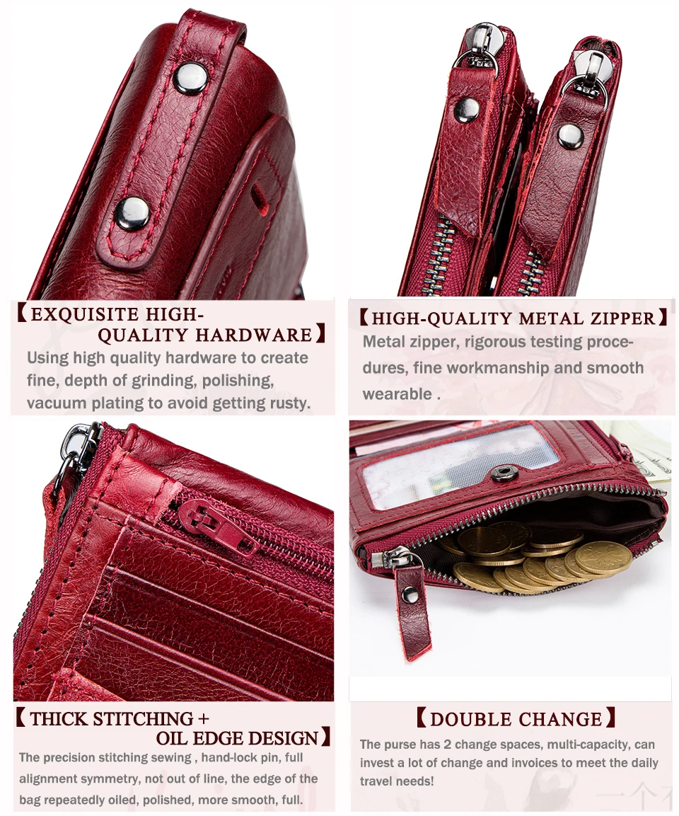 CONTACT'S Fashion Genuine Leather Women Wallet Bifold Card Holder Coin Purse Small Women's Purse Money Clip Men Pocket Wallets