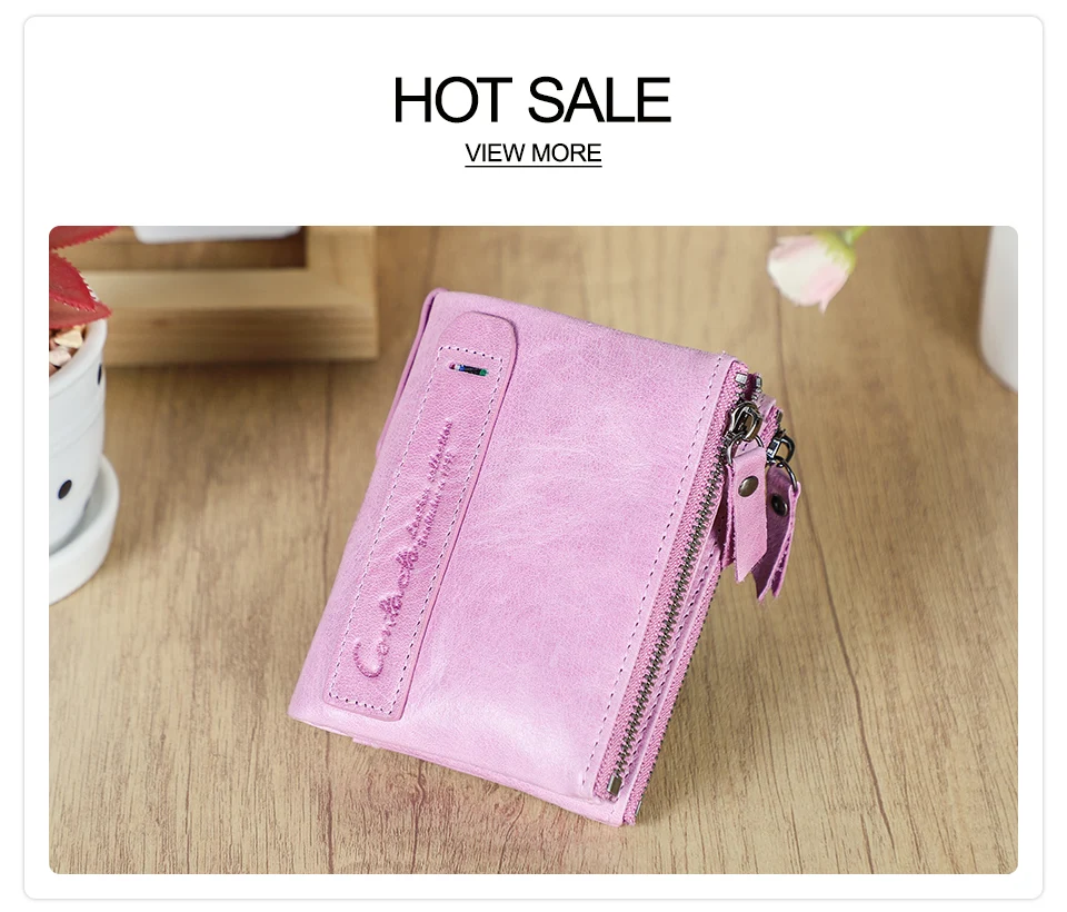 CONTACT'S Fashion Genuine Leather Women Wallet Bifold Card Holder Coin Purse Small Women's Purse Money Clip Men Pocket Wallets