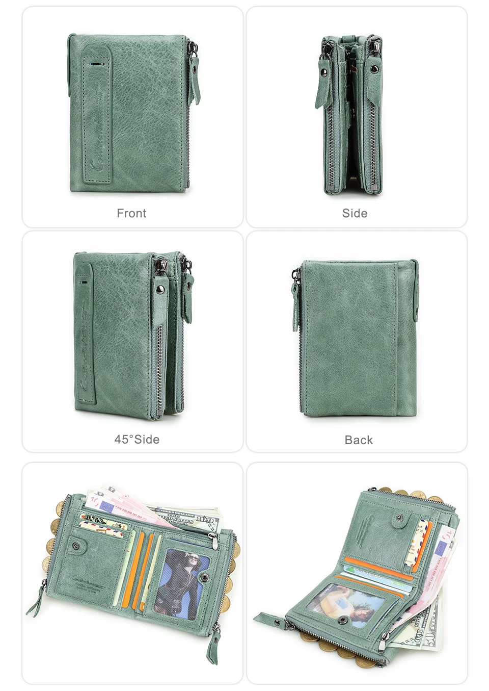CONTACT'S Fashion Genuine Leather Women Wallet Bifold Card Holder Coin Purse Small Women's Purse Money Clip Men Pocket Wallets