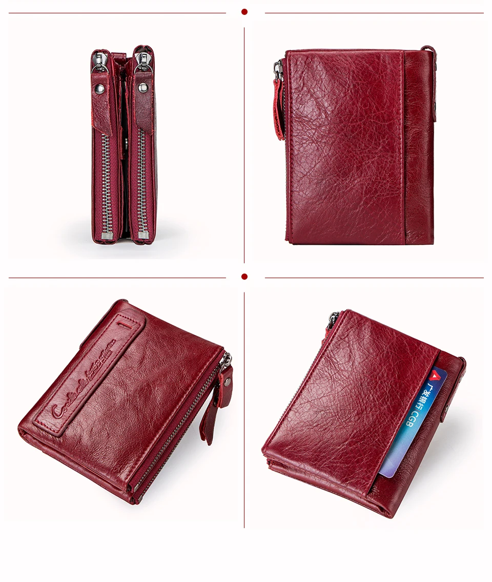 CONTACT'S Fashion Genuine Leather Women Wallet Bifold Card Holder Coin Purse Small Women's Purse Money Clip Men Pocket Wallets