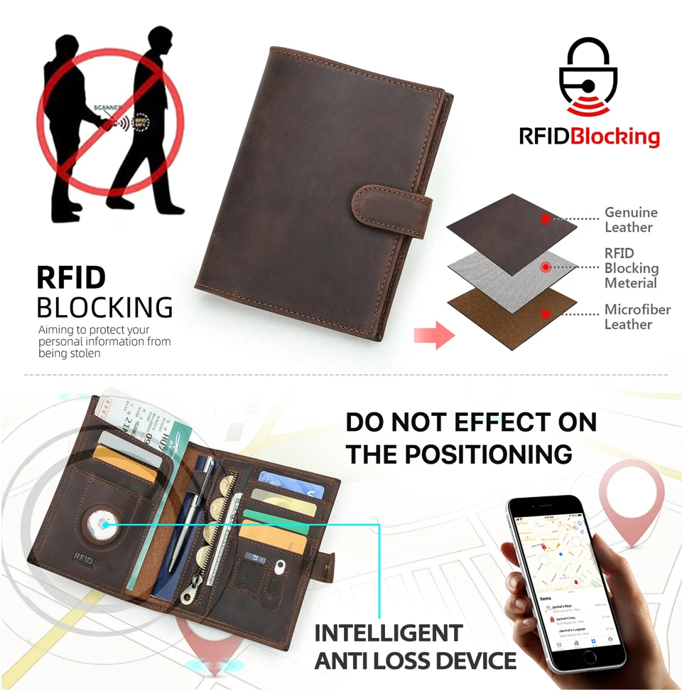 CONTACT'S Genuine Leather Passport Wallets Vintage Travel Card Holder Passport Cover Purse AirTag Slot, Free SIM Card Ejector