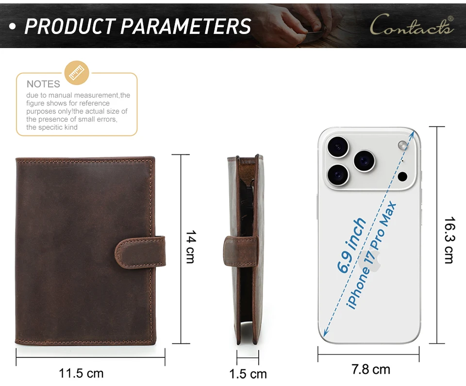 CONTACT'S Genuine Leather Passport Wallets Vintage Travel Card Holder Passport Cover Purse AirTag Slot, Free SIM Card Ejector
