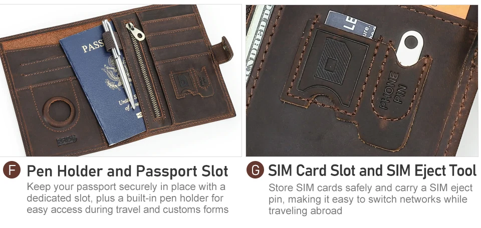 CONTACT'S Genuine Leather Passport Wallets Vintage Travel Card Holder Passport Cover Purse AirTag Slot, Free SIM Card Ejector