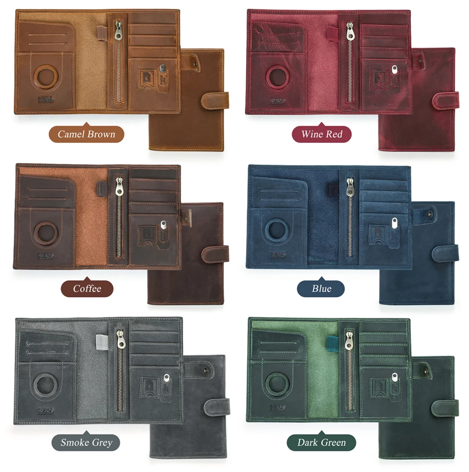 CONTACT'S Genuine Leather Passport Wallets Vintage Travel Card Holder Passport Cover Purse AirTag Slot, Free SIM Card Ejector