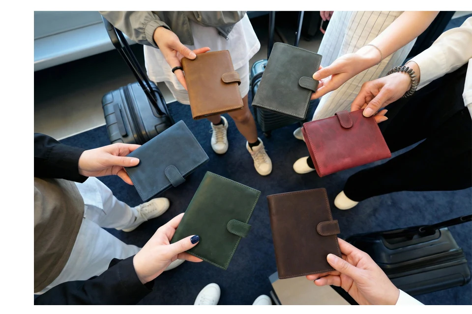 CONTACT'S Genuine Leather Passport Wallets Vintage Travel Card Holder Passport Cover Purse AirTag Slot, Free SIM Card Ejector