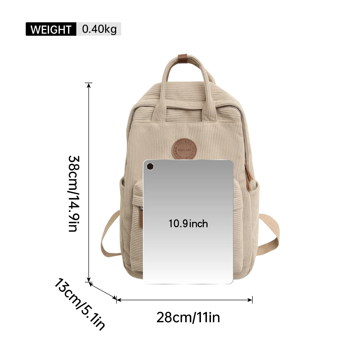 Corduroy School Bag for Middle School Students, Ins-Style College Backpack, New Autumn and Winter Solid Color Velvet Backpack for Girls, Suitable for Students Attending Classes, Shopping, and Hiking