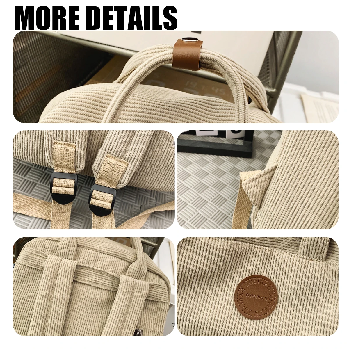 Corduroy School Bag for Middle School Students, Ins-Style College Backpack, New Autumn and Winter Solid Color Velvet Backpack for Girls, Suitable for Students Attending Classes, Shopping, and Hiking