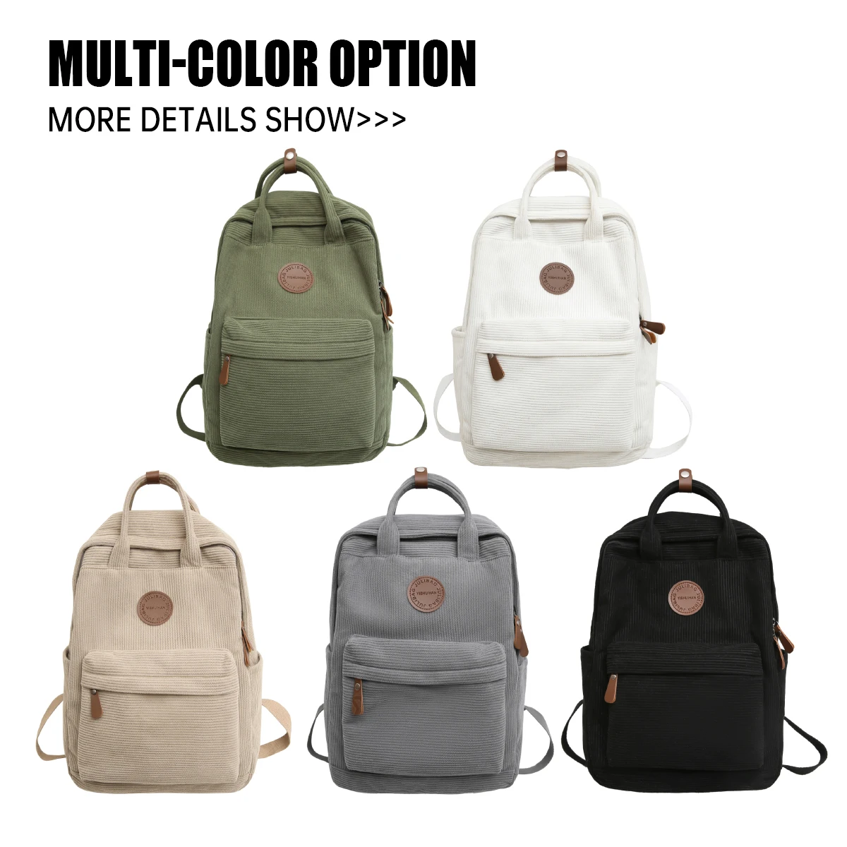 Corduroy School Bag for Middle School Students, Ins-Style College Backpack, New Autumn and Winter Solid Color Velvet Backpack for Girls, Suitable for Students Attending Classes, Shopping, and Hiking