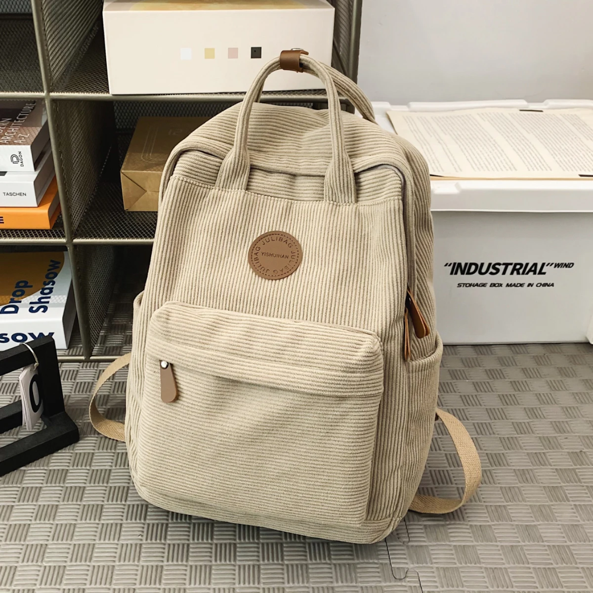 Corduroy School Bag for Middle School Students, Ins-Style College Backpack, New Autumn and Winter Solid Color Velvet Backpack for Girls, Suitable for Students Attending Classes, Shopping, and Hiking