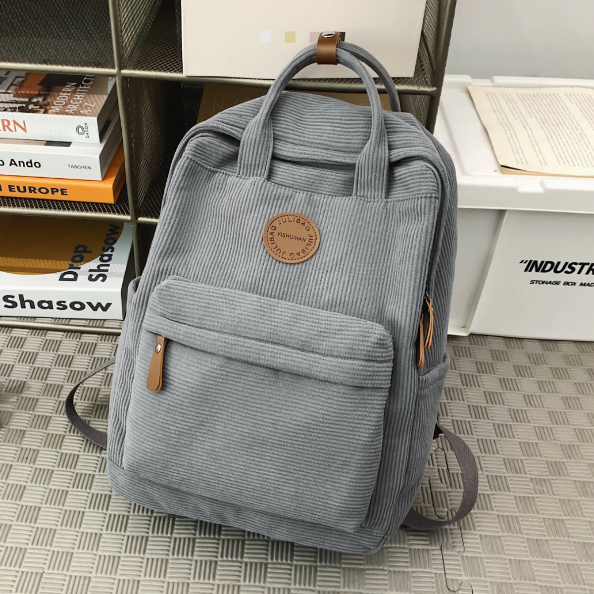 Corduroy School Bag for Middle School Students, Ins-Style College Backpack, New Autumn and Winter Solid Color Velvet Backpack for Girls, Suitable for Students Attending Classes, Shopping, and Hiking